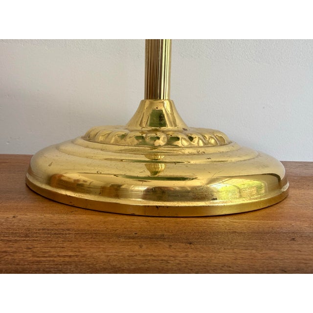 Metal Vintage Brass Emeraldite Glass Shade Bankers Lamp For Sale - Image 7 of 9