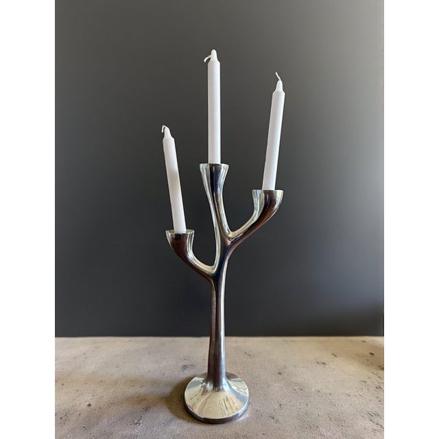 Mid 20th Century Mid Century Modern Aluminum Tree Form 3 Arm Candelabra-Brutalist-Atomic-Danish For Sale - Image 5 of 8