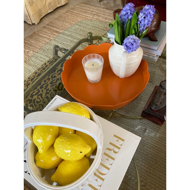 Orange Hand Painted Lacquered Scallop Tray Orange For Sale - Image 8 of 12