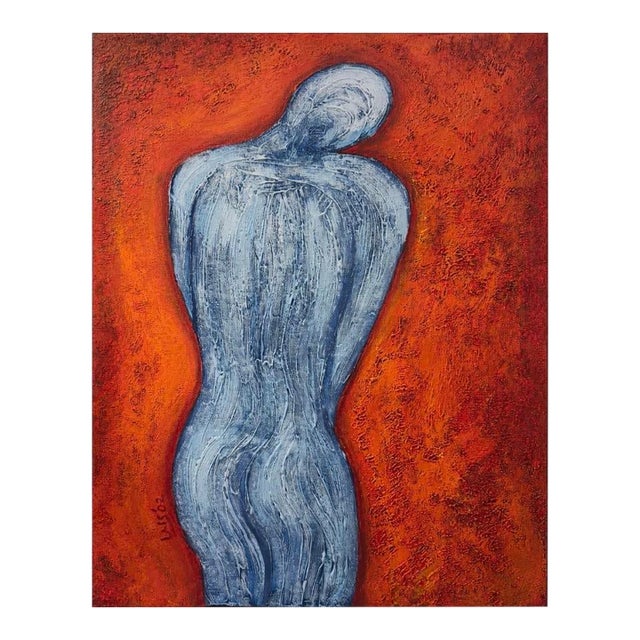 Original Signed “Fire and Ice” Abstract Figurative Painting by Ruth Lais, 2002 For Sale
