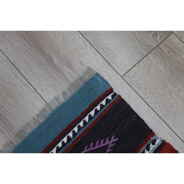 1970s Rustic & Primitive Striped Hand Knotted Oushak Kilim Runner For Sale In Sacramento - Image 6 of 13
