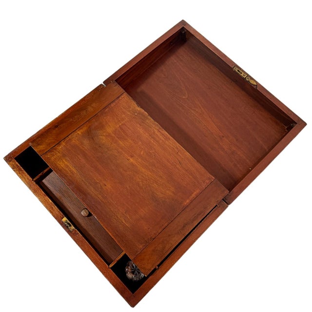 Antique English Victorian Burl Wood Traveling Writing Slope / Lap Desk For Sale - Image 9 of 11