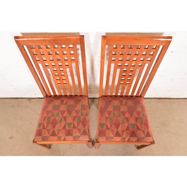 Early 21st Century Stickley Mission Arts & Crafts Cherry Wood Side Chairs or Dining Chairs in the Manner of Frank Lloyd Wright, Pair For Sale - Image 5 of 14