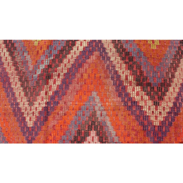 Orange Mid 20th Century Hand Woven Vintage Turkish Embroidered Kilim Rug in Vivid Colors of Purple and Orange For Sale - Image 8 of 13