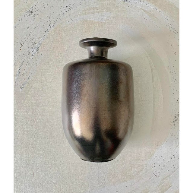 Early 21st Century Metallic Bronze Finish Modern Contemporary Ceramic Bottle Vase For Sale - Image 5 of 5