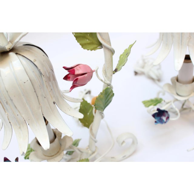 Metal Pair of Vintage Italian Tole Flower Table Lamps For Sale - Image 7 of 13