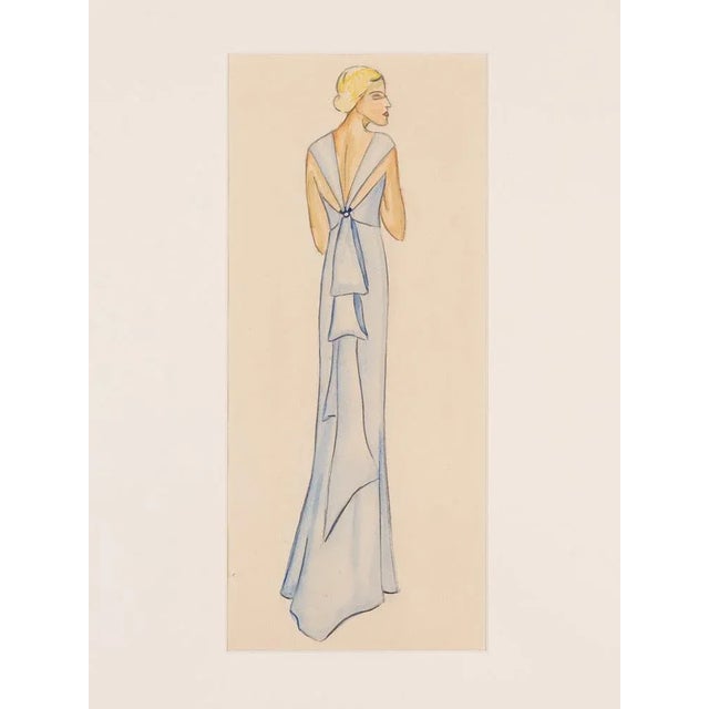 Art Deco Fashion Drawings VI, Gouache on Paper, Framed For Sale - Image 6 of 10