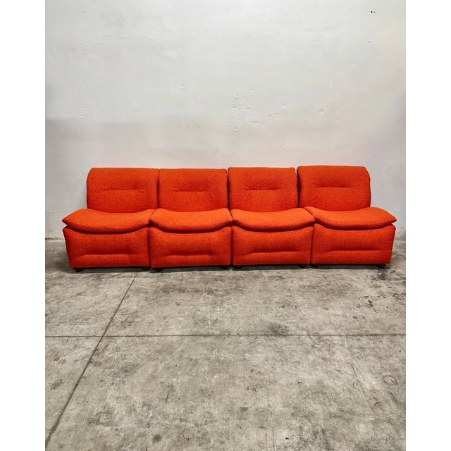 Textile Modular Sofa in Orange Bouclé, 1980s, Set of 4 For Sale - Image 7 of 8