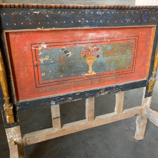 Antique Folk Art Primitive Hand Painted Carved Bed With Swan Carvings For Sale - Image 9 of 12