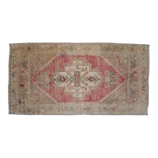 1970s Distressed Low Pile Turkish Yastik Petite Rug Faded Mat - 22'' X 44'' For Sale