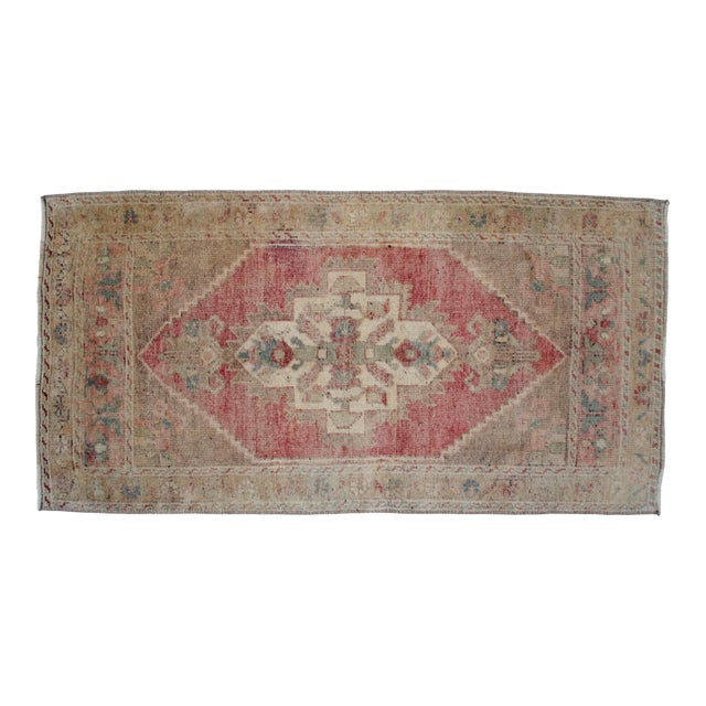 1970s Distressed Low Pile Turkish Yastik Petite Rug Faded Mat - 22'' X 44'' For Sale