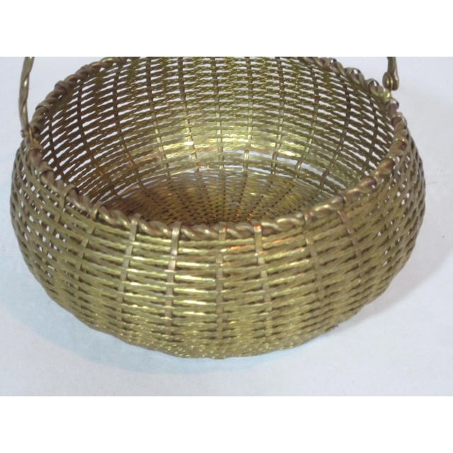 Vintage Round Woven Brass Basket For Sale - Image 4 of 7