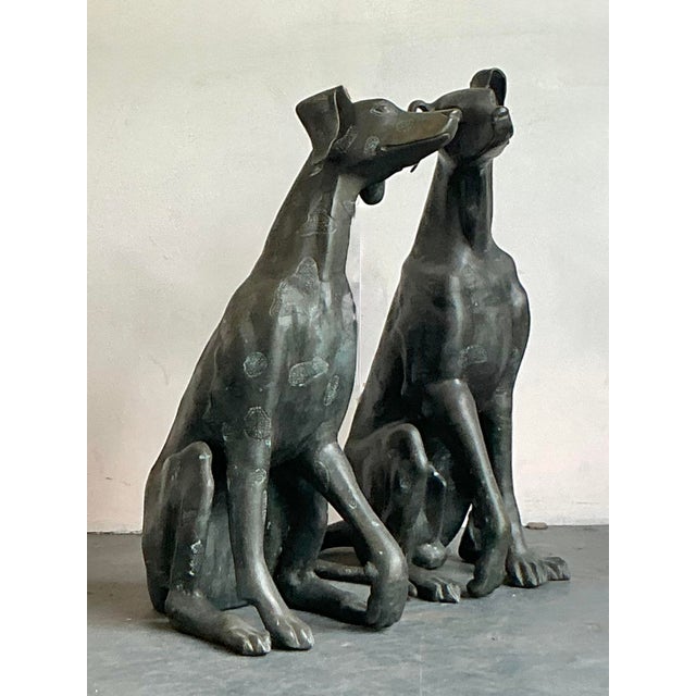 Rustic Vintage Boho Monumental Cast Bronze Dogs - A Pair For Sale - Image 3 of 7