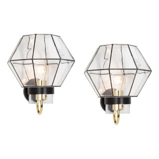 Iron and Glass Wall Light Sconces from Limburg, Germany, 1960s, Set of 2 For Sale