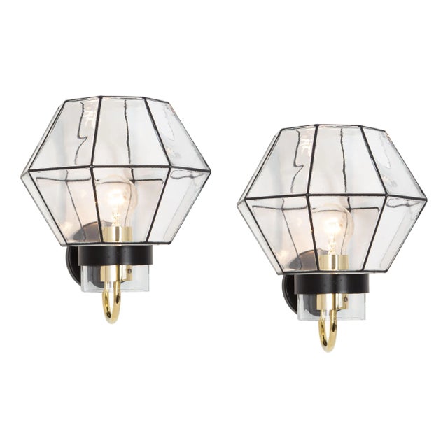 Iron and Glass Wall Light Sconces from Limburg, Germany, 1960s, Set of 2 For Sale