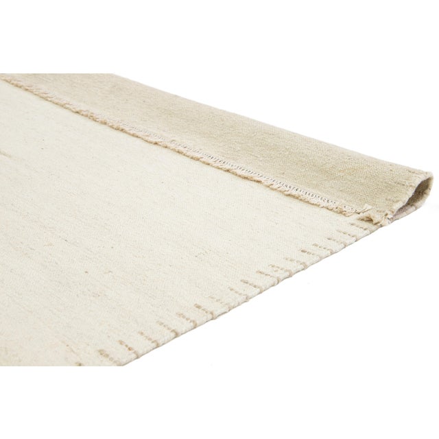 Modern Handmade Natural Beige Dhurrie Wool Rug For Sale - Image 4 of 10