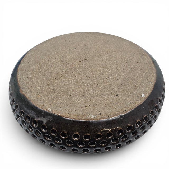 Burgundy Vintage California Studio Pottery Double Wall Perforated Ikebana Stoneware Bowl For Sale - Image 8 of 11
