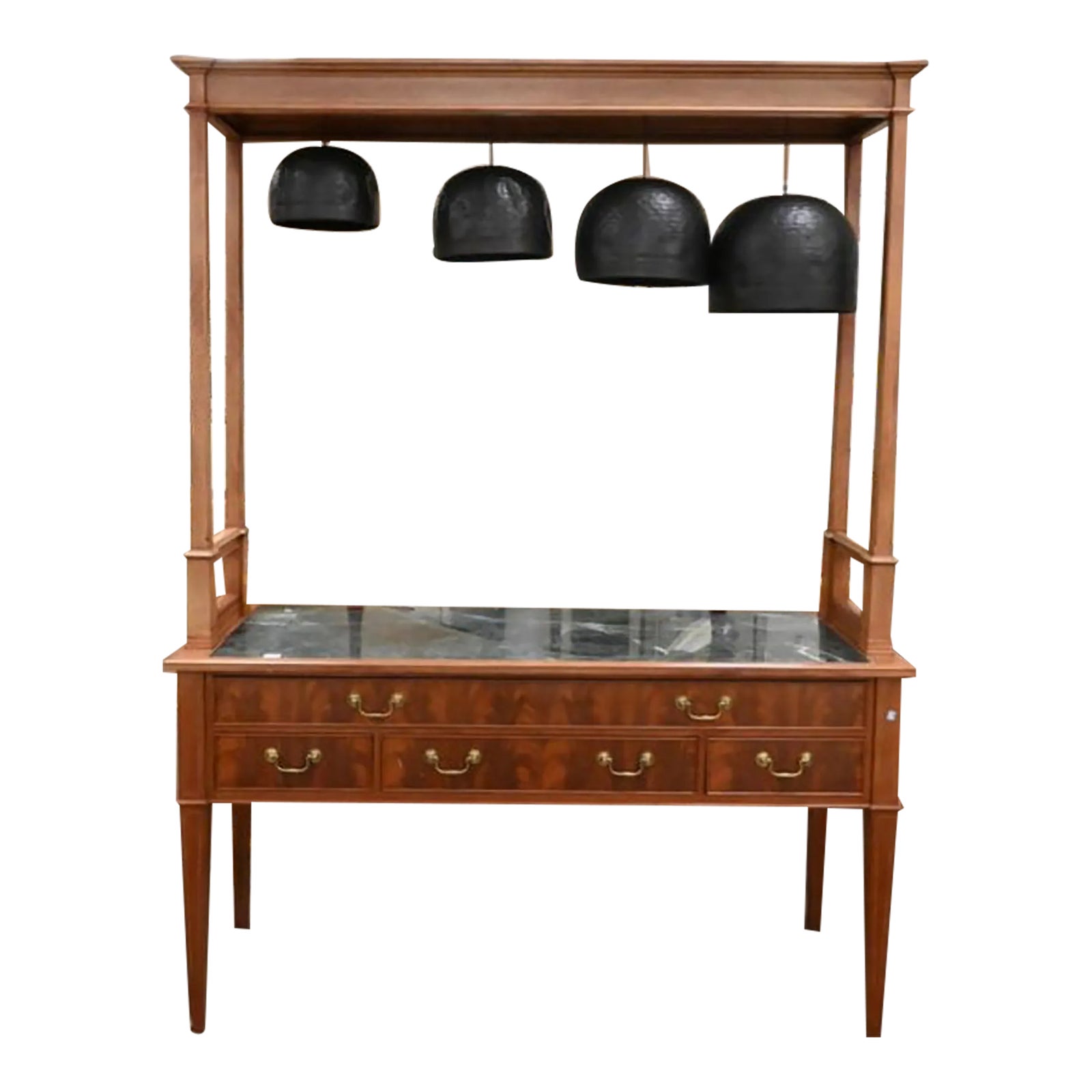1970s Vintage Mahogany Server in 2 Parts With 4 Bronze Gongs With Light ...