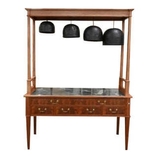 1970s Vintage Mahogany Server in 2 Parts With 4 Bronze Gongs With Light Rail For Sale