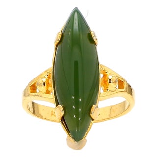 Vintage 25mm Green Nephrite Jade 18k Gold Cocktail Statement Ring For Sale