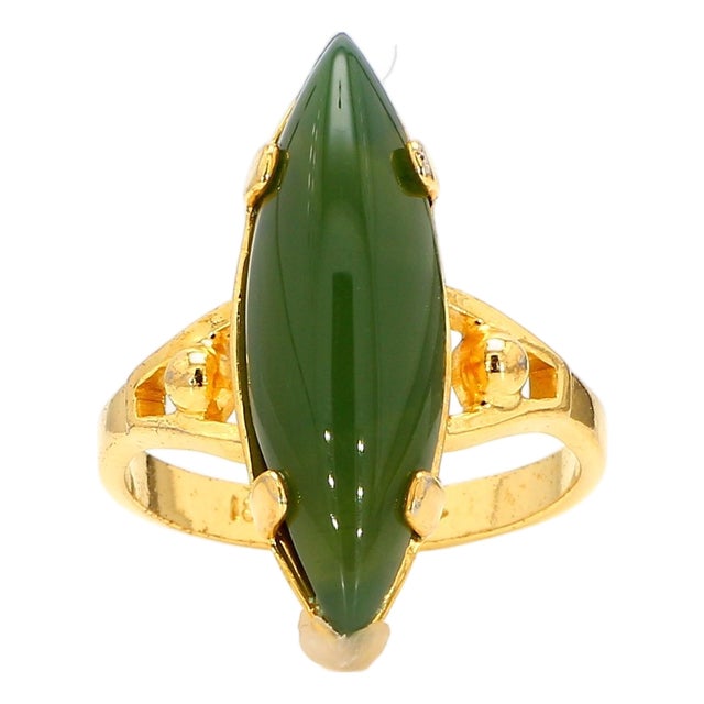 Vintage 25mm Green Nephrite Jade 18k Gold Cocktail Statement Ring For Sale