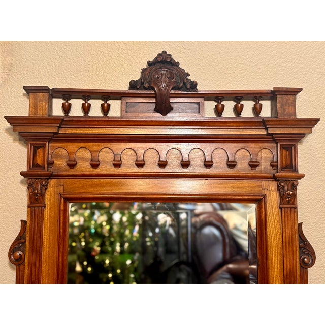 Rare Victorian Antique 1870-90’s Large Intricately Carved Solid Walnut Frame w/ Wide Beveled Mirror Item is in Very Good...