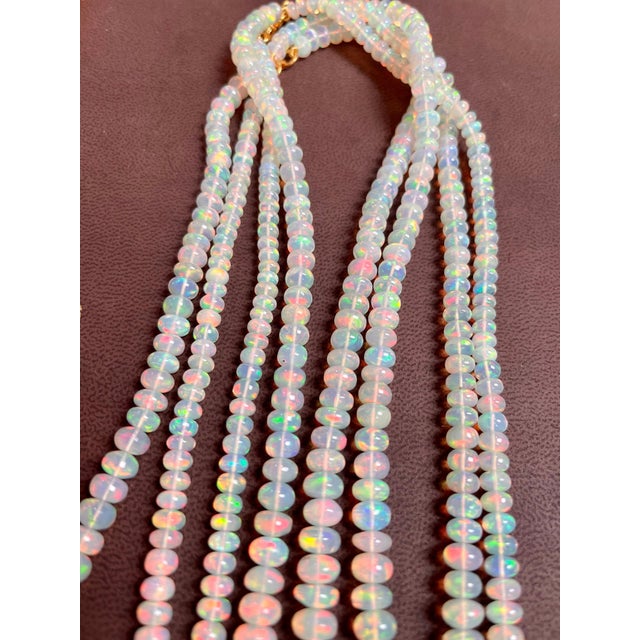 Natural 110 Ct Ethiopian Opal Bead Single Strand Necklace 14 Karat Yellow Gold For Sale - Image 12 of 18