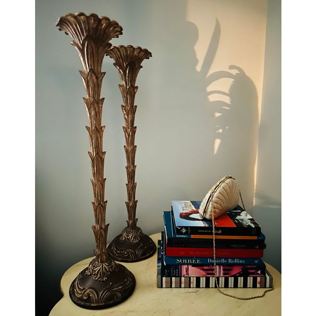 Gold Mid 20th Century Patinated Resin & Plaster Palm Torchieres in the Manner of Serge Roche - a Pair For Sale - Image 8 of 10