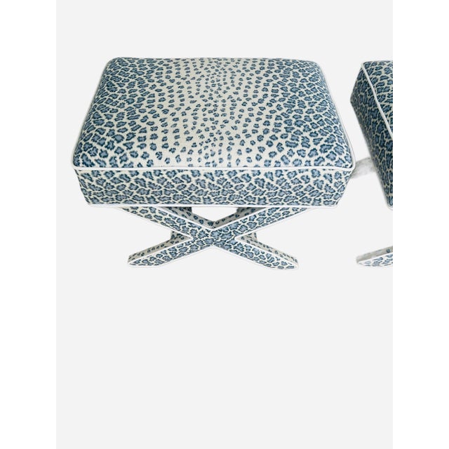 Pair Vintage Newly Upholstered Large X Benches in Colefax and Fowler For Sale - Image 13 of 18