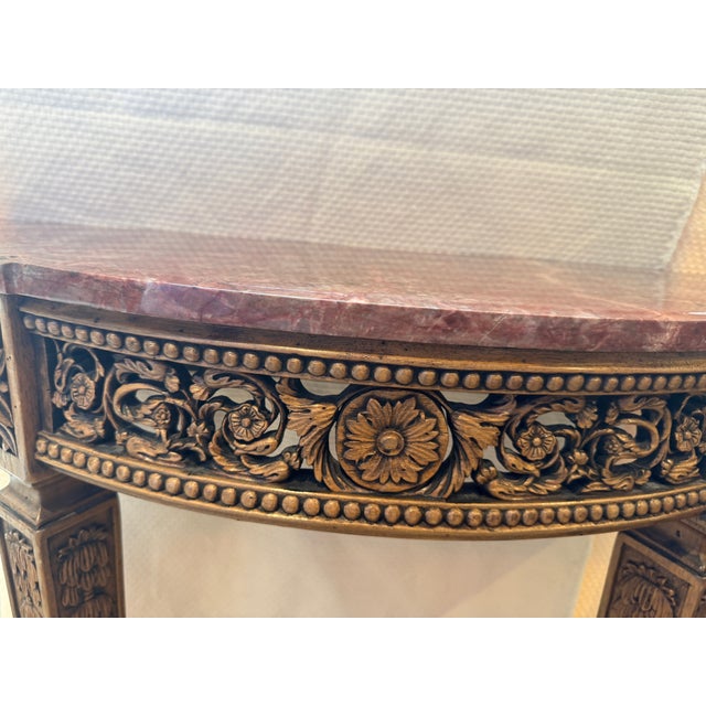 Wood Mid 20th Century French Louis XVI Style Marble Top Wall Mounted Console Table For Sale - Image 7 of 16