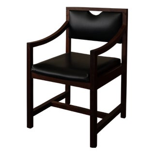 Vintage Scandinavian Style Wooden and Black Skai Leather Armchair, 1960s For Sale