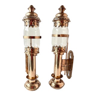 Train Lantern Brass Sconces, Set of 2 Railroad Candle Light For Sale