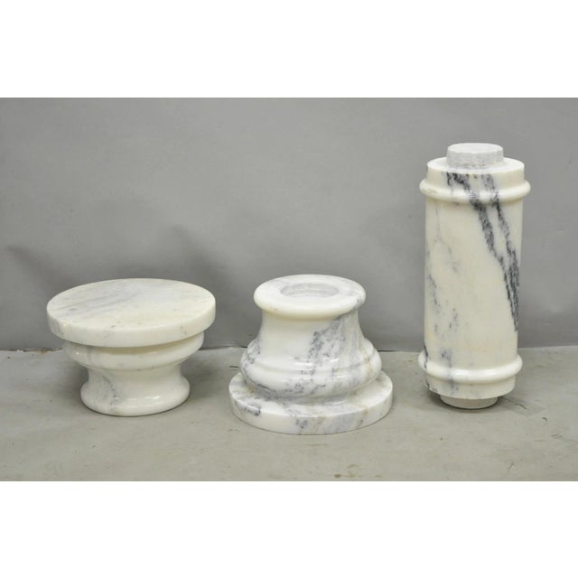 Vintage Italian Classical White Marble Column Form Round 32" Pedestal Bust Stand For Sale - Image 13 of 14
