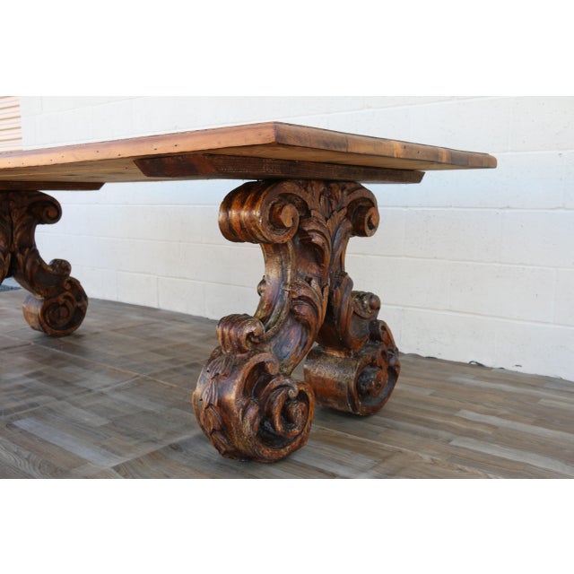 Vintage 1980s Custom French Style Solid Cedar Dining Table With Ornately Carved Pedestal Bases For Sale - Image 12 of 18