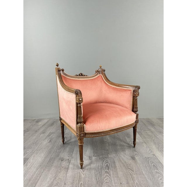 20th Century Louis XVI Bergère Armchairs in Carved Wood and Velvet, Set of 2 For Sale - Image 9 of 13
