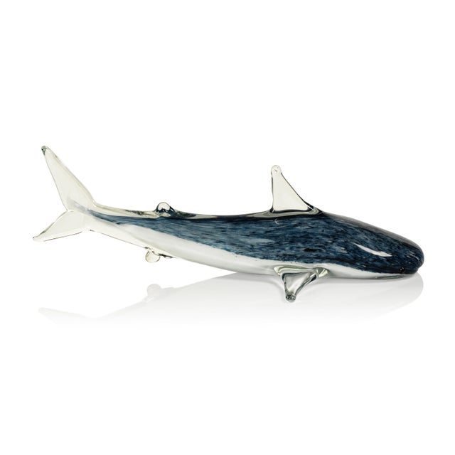 Contemporary Decorative Glass Wildlife Blue Shark Figurine, Large For Sale - Image 3 of 3