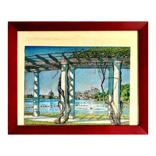 Signed Landscape of Oakland’s Historic Lake Merritt, by S K Farnsworth For Sale