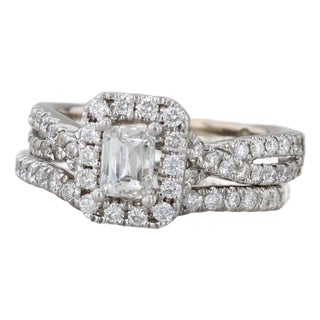1.20ctw Leo Diamond Halo Engagement Ring Contoured Wedding Band 14k White Gold, Size 6 For Sale
