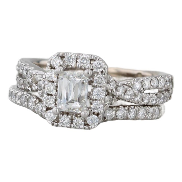 1.20ctw Leo Diamond Halo Engagement Ring Contoured Wedding Band 14k White Gold, Size 6 For Sale