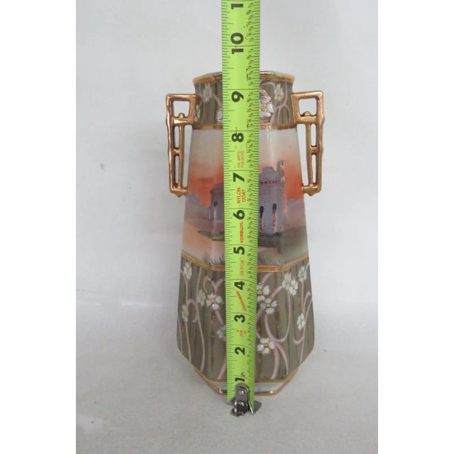 Early 20th Century Nippon Hand Painted Hexagonal Vase With Two Gilded Handles For Sale - Image 5 of 13