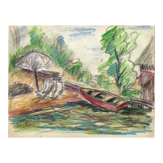1940s Grace Spongberg Oxbow Saugatuck Michigan Drawing For Sale