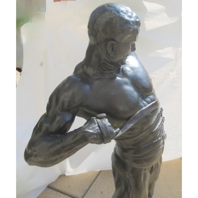 Burnt Umber Massive Bronze Gladiator by Baucke Sculpture Signed and Dated 1910 36" Tall For Sale - Image 8 of 14