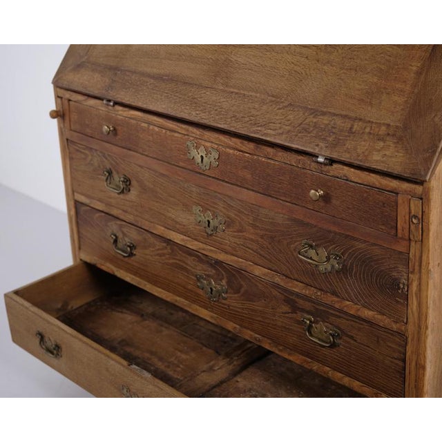 Brown Antique Oak Secretary Desk with Glazed Display Cabinet and Brass Fittings, 1880 For Sale - Image 8 of 17