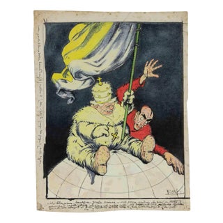Gabriele Galantara, The Pope and the Globe, Mixed Media, 1909 For Sale