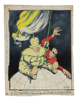 Gabriele Galantara, The Pope and the Globe, Mixed Media, 1909