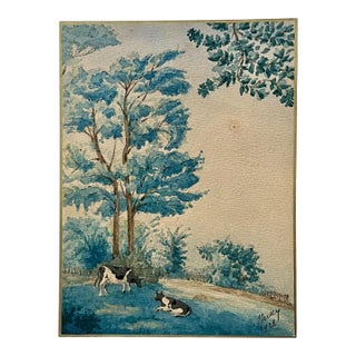 Antique 1920’s French Provincial Pastoral Watercolor For Sale