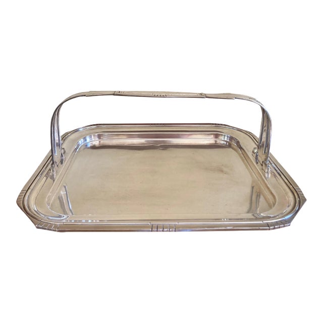 1930s Art Deco Silver Plated Footed Tray With Handle For Sale