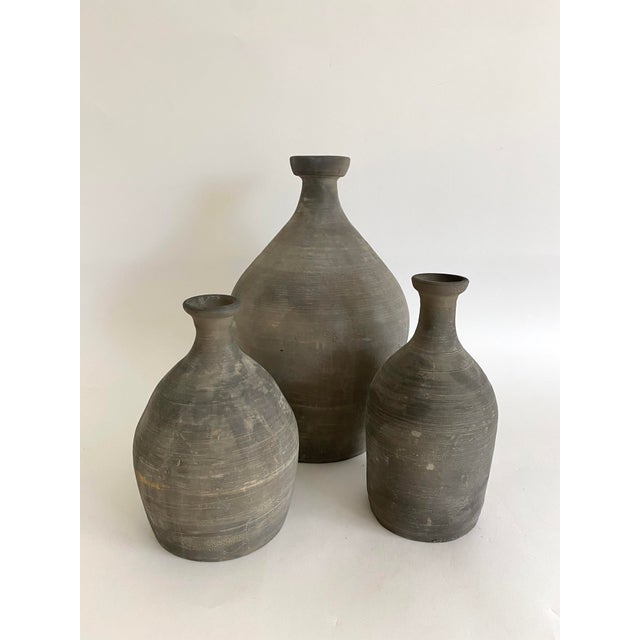 Late 20th Century Rustic Handcrafted Gray Pottery Vase For Sale - Image 5 of 5