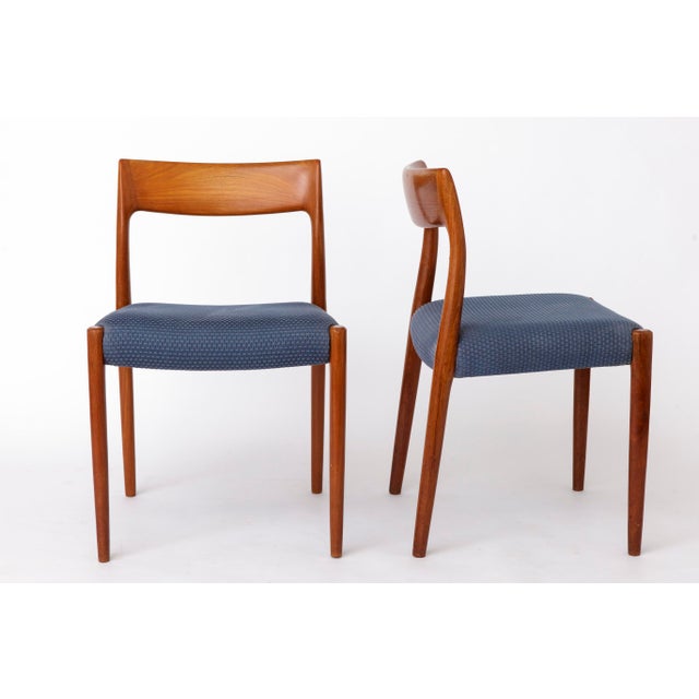 Pair of 2 Niels Møller Chairs, Model 77 – 1950s, Fabric Upholstery Solid teak wood frames, professionally restored and...