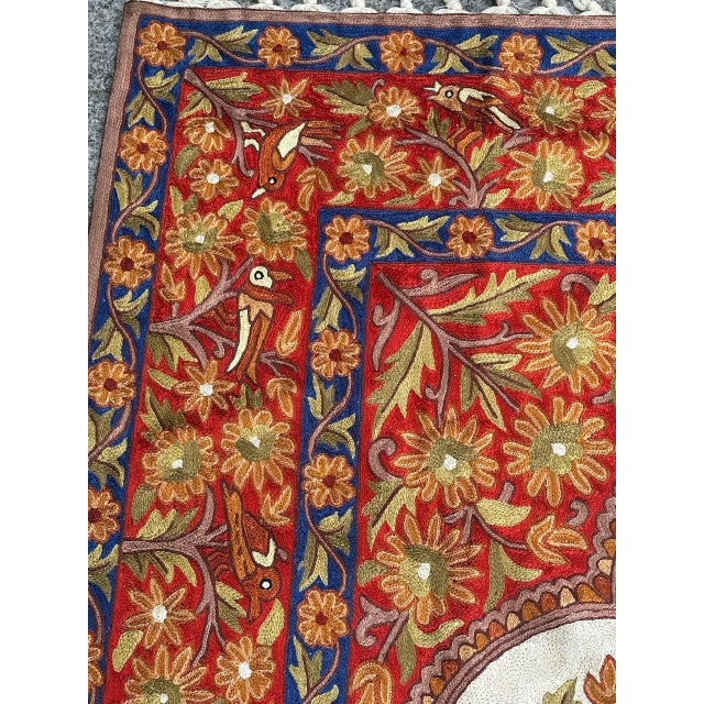 Vintage Indian Silk Embroidered Tapestry or Rug, 1990s For Sale - Image 14 of 18